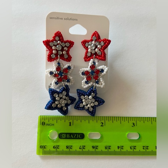 Claire's Red, White, and Blue Star Earrings - Picture 4 of 4